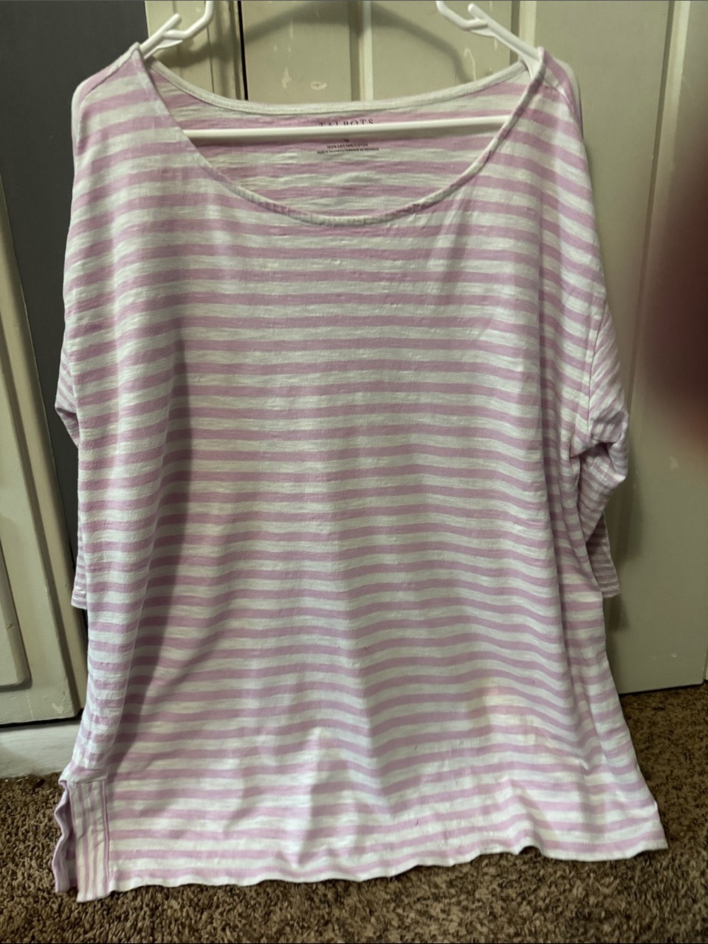 Talbots Lilac and White Striped Boatneck Long Sleeve Top